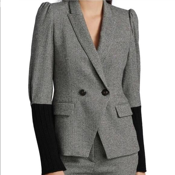 Veronica Beard Bayard Dickey Colorblock Jacket in Herringbone Grey Size 4 - Picture 14 of 14